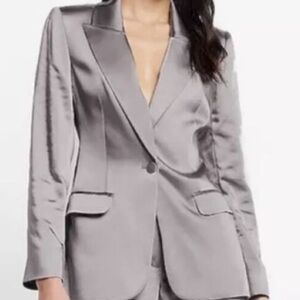 NWT house of Harlow silver satin long blazer